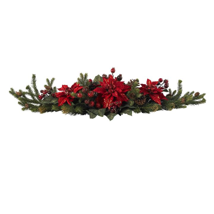 Nearly Natural 36-in Poinsettia & Berry Centerpiece