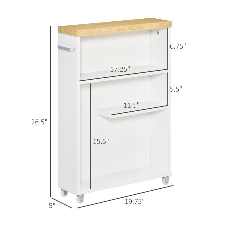 White Bathroom Helper: Slim Rolling Cabinet with Toilet Paper Holder