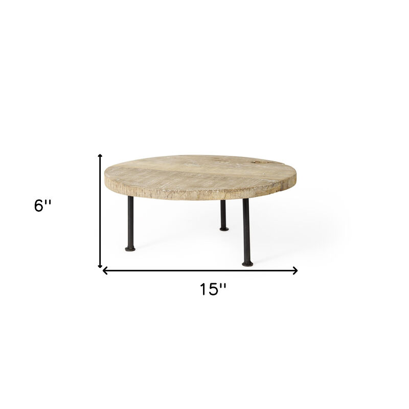 HomeRoots 15" Light Brown And Black Round Solid Wood Handmade Riser Tray image number 4