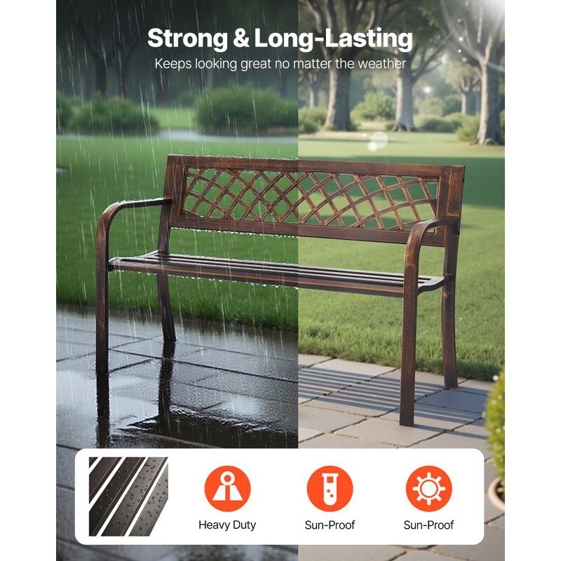 Weatherproof Outdoor Garden Bench with Steel Frame PVC Mesh Back Patio Seating-Antique Bronze image number 7