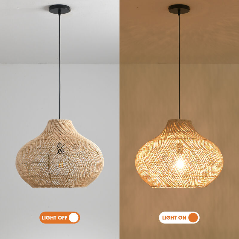 14" Farmhouse Natural Handwoven Rattan Caged Pendant Light for Living Room, Dining Room and Kitchen Island image number 7