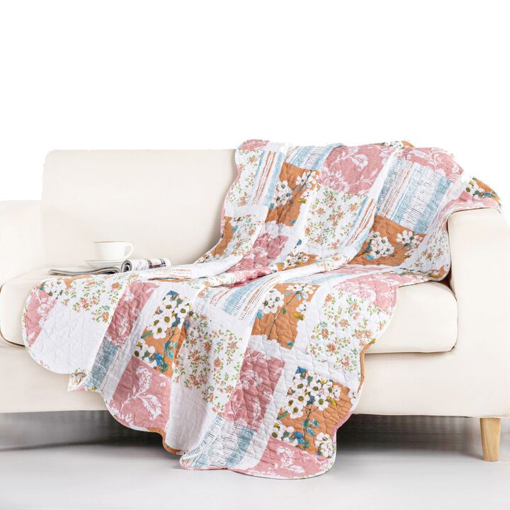 50 x 60 Quilted Throw Blanket with Fill, Patchwork Print, Multicolor - Benzara
