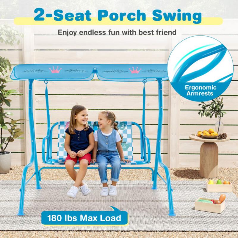 Hivvago 2-Seater Kids Patio Swing with Metal Stand and Adjustable Canopy
