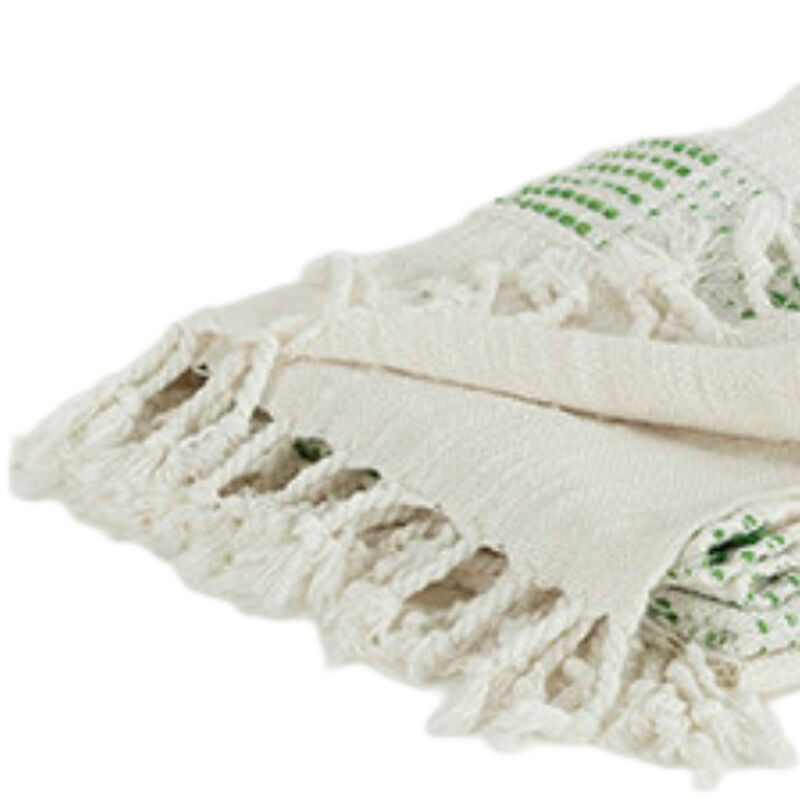 HomeRoots Gray and Green Woven Cotton Throw Blanket with Fringe image number 3