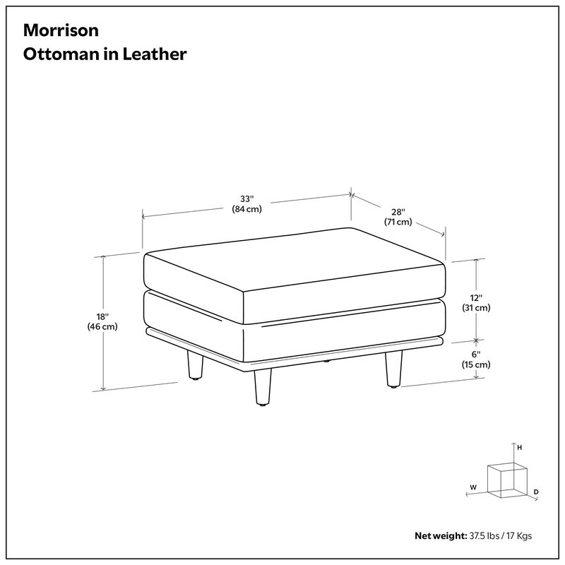 Morrison 33 inch Wide Mid-Century Modern Table Ottoman in Caramel Brown Top Grain Genuine Leather