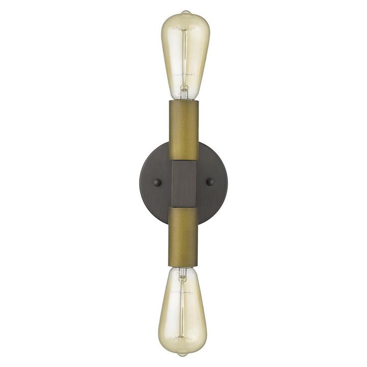 Hivvago Two Light Brass and Wood Wall Sconce