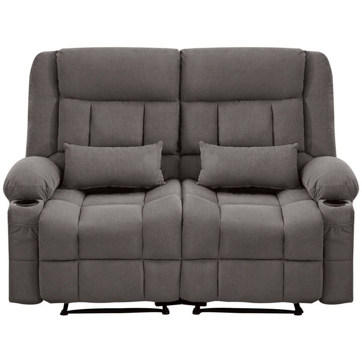 61.81 in. Wide Pillow Top Arm Fabric Rectangle Reclining Sofa with Cupholders