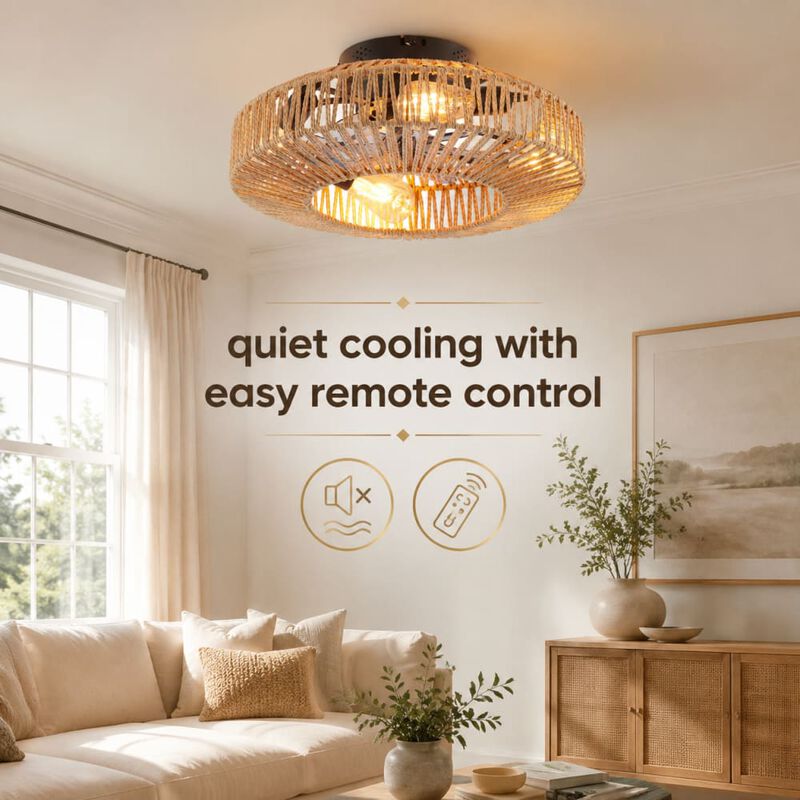 Ceiling Fan with Light Low Profile Flush Mount Caged image number 4