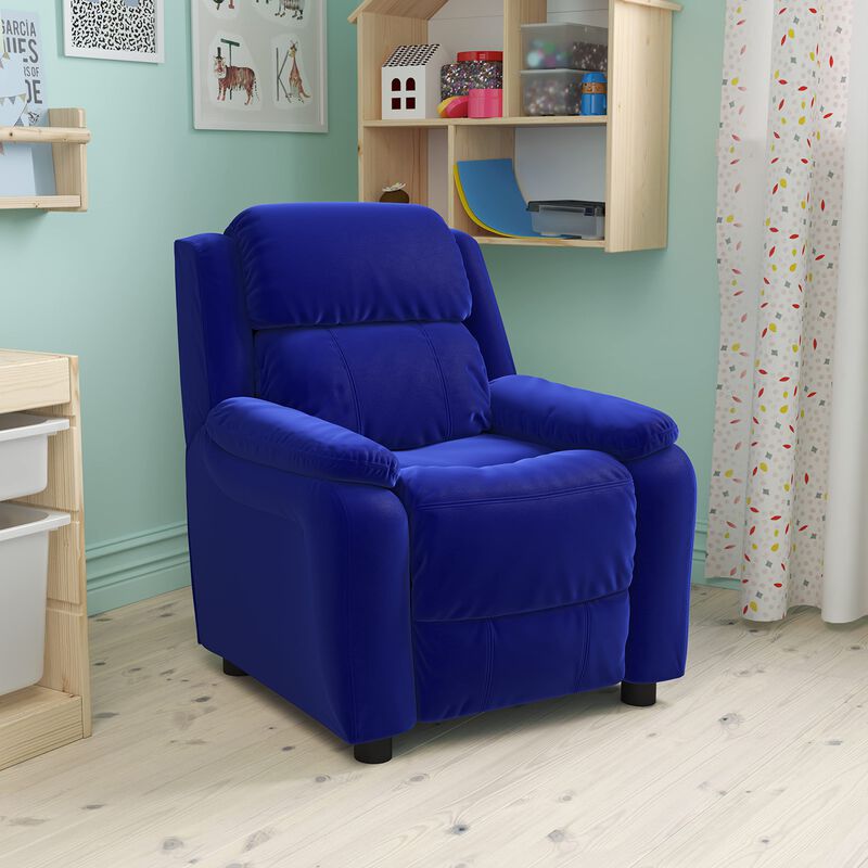 Flash Furniture Charlie Microfiber Kids Recliner with Flip-Up Storage Arms and Safety Recline, Contemporary Reclining Chair for Kids, Supports up to 90 lbs., Blue image number 1