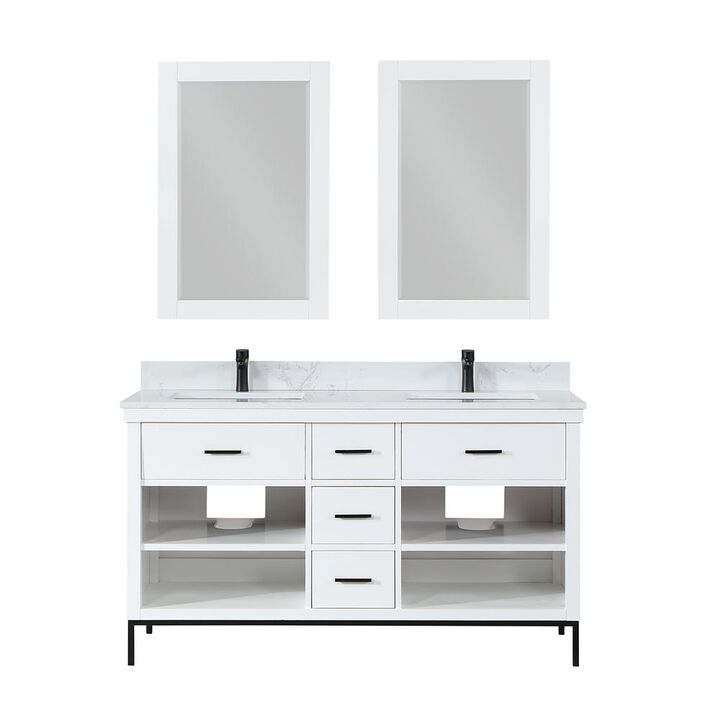 Altair 60 Double Bathroom Vanity Set in White with Mirror
