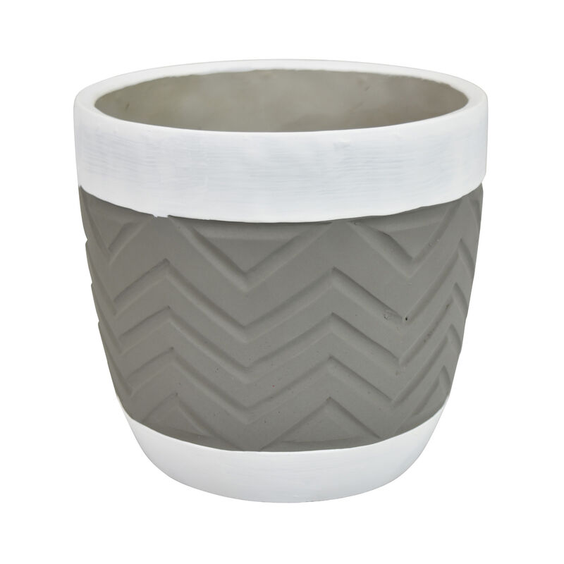 Decorative Planter, Chevron Design, Gray and White 7 Inch Terracotta image number 2