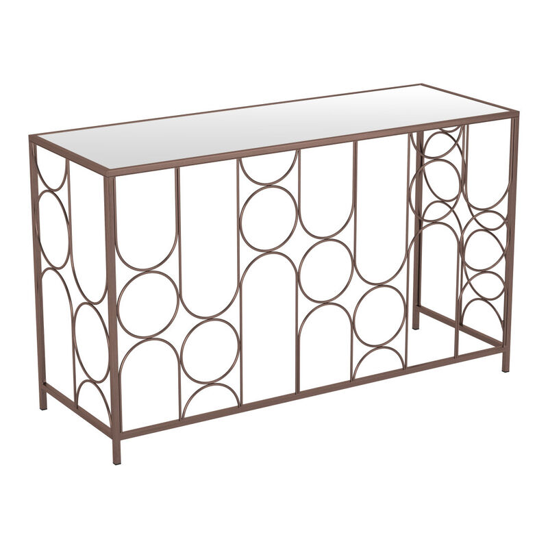 HomeRoots 50" Clear and Bronze Mirrored Glass and Steel Frame Console Table image number 3