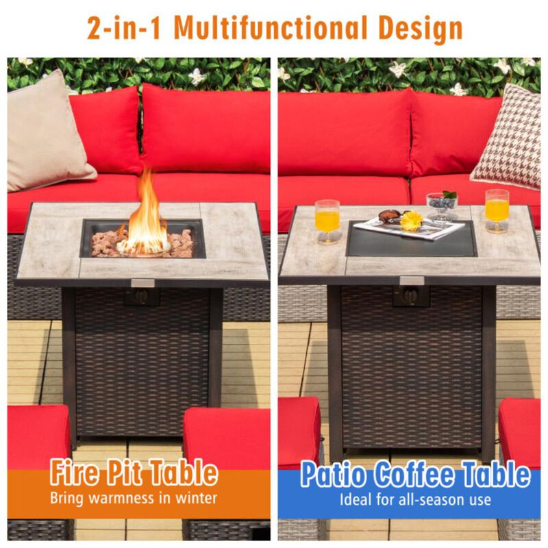 Hivvago 30 Inch Square Propane Gas Fire Pit Table Ceramic Tabletop
