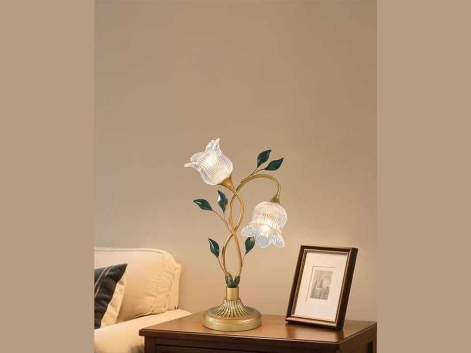 Vintage Lily of the Valley Floral Table Lamp Cute Flower Desk Light Decor