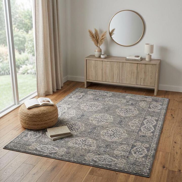 HomeRoots 4' X 6' Charcoal and Gray Medallion Power Loom Area Rug