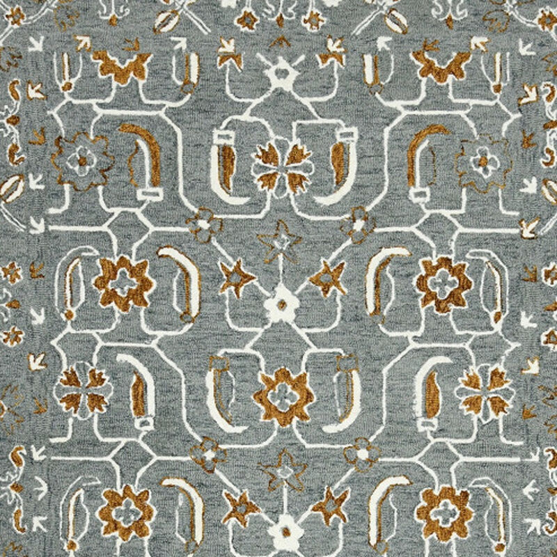 HomeRoots 2' X 3' Orange Gray And Ivory Wool Floral Medallion Hand Hooked Area Rug image number 5