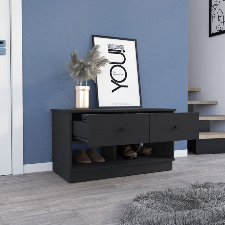 Streamdale Willamette Rectangle 2-Shelf 2-Drawer Storage Bench Black Wengue