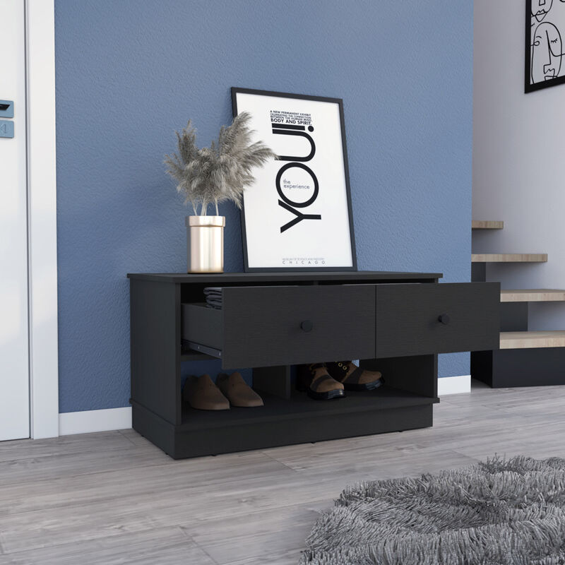 Streamdale Willamette Rectangle 2-Shelf 2-Drawer Storage Bench Black Wengue image number 0