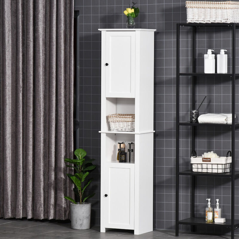 White Bathroom Tower: 67" Freestanding Linen Storage Cabinet