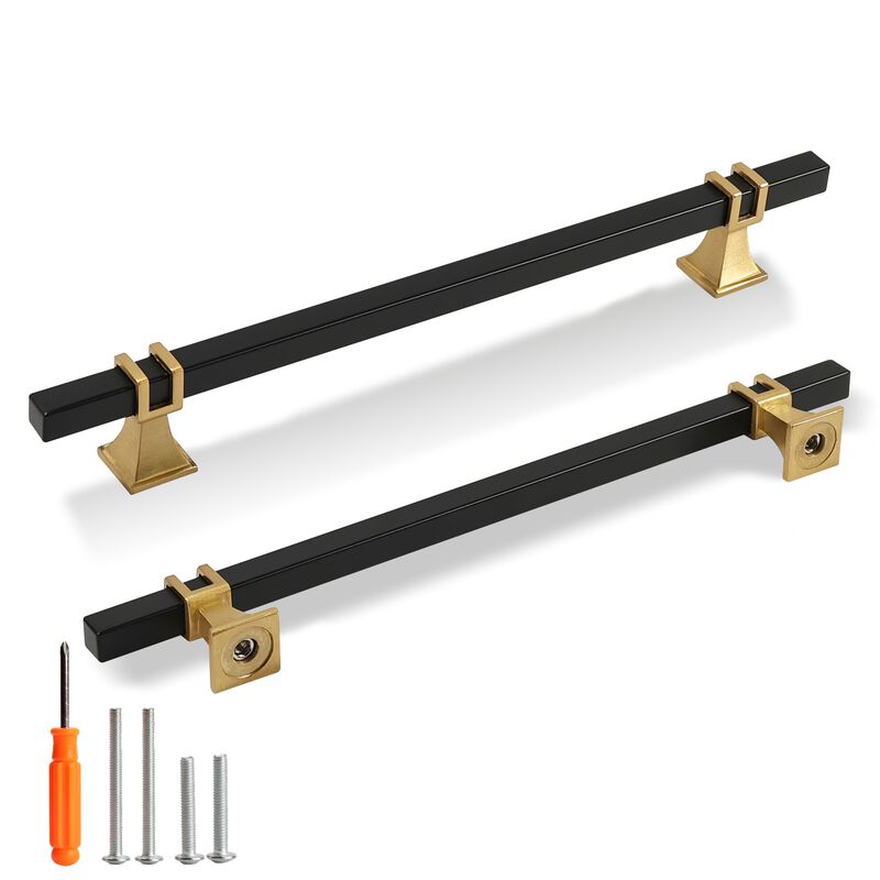Redunest Cabinet Pulls Matte Black and Gold Cabinet Handles, 10 Pack 7-1/2 Inch Kitchen Door Cupboard Wardrobe Drawer Handles, C