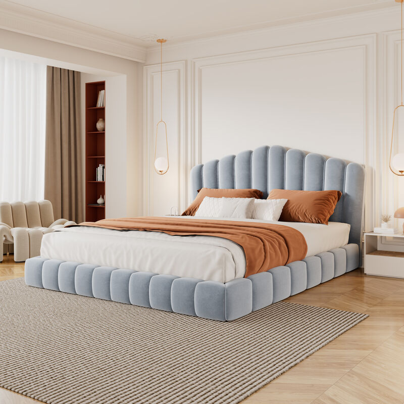 Gludla Velvet Upholstered Queen Bed image number 2