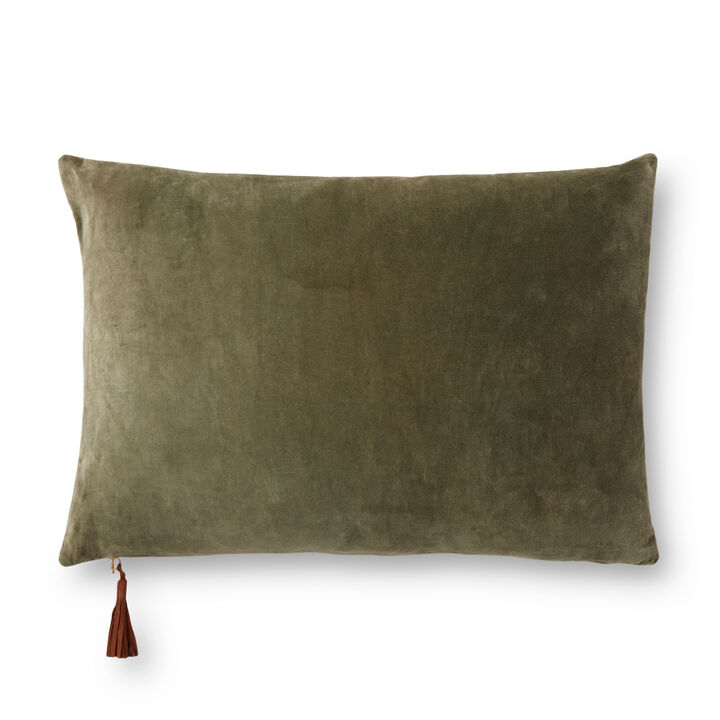 PMH1153 Moss/Beige 16"x26" Down Pillow by Magnolia Home by Joanna Gaines x Loloi