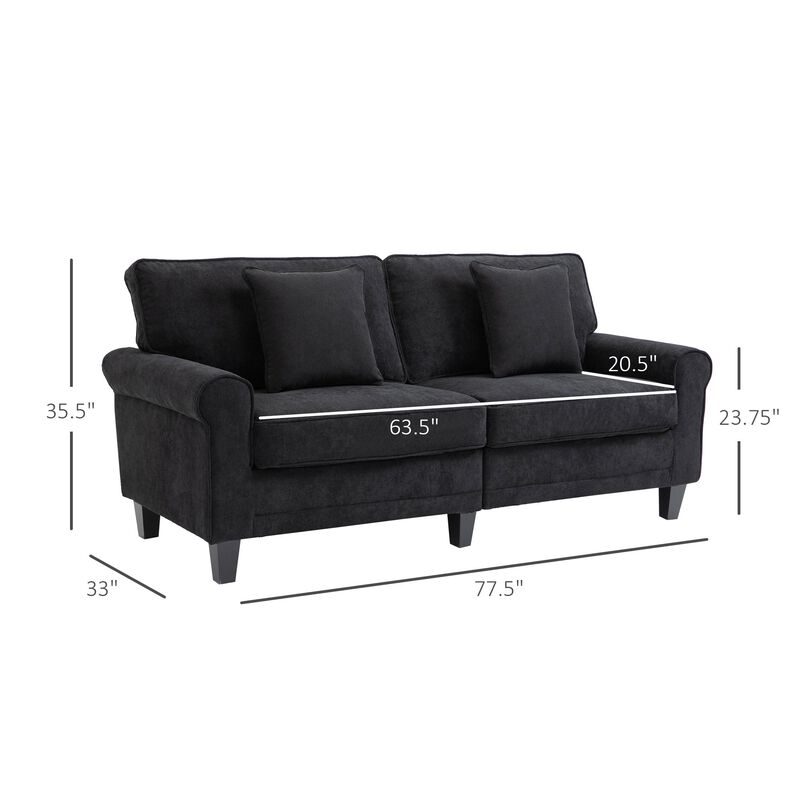 Modern Classic 3-Seater Sofa Corduroy Fabric Couch 3-Seater Couch with Pine Wood Legs Non-Skid Foot Pads Couch for Living Room - Black