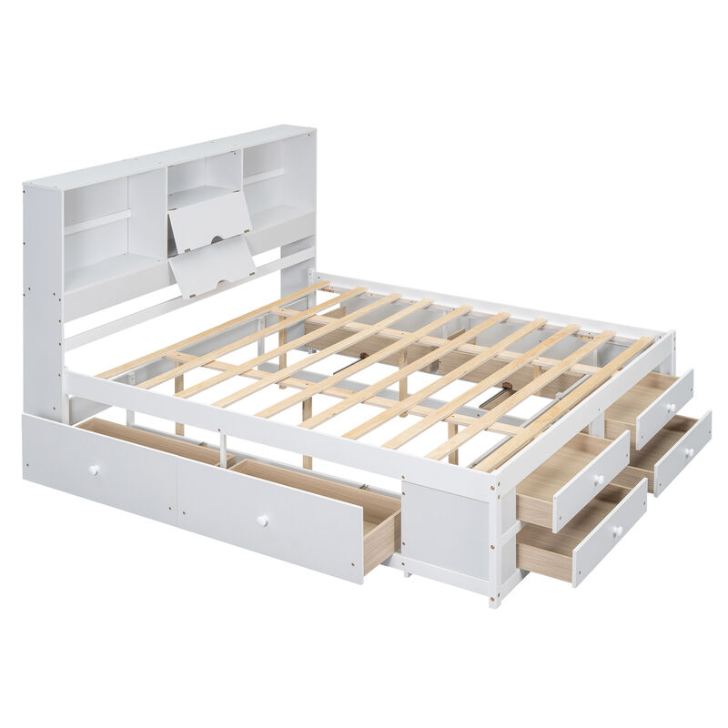 Merax Platform Bed with Storage Headboard and 8 Drawers image number 5