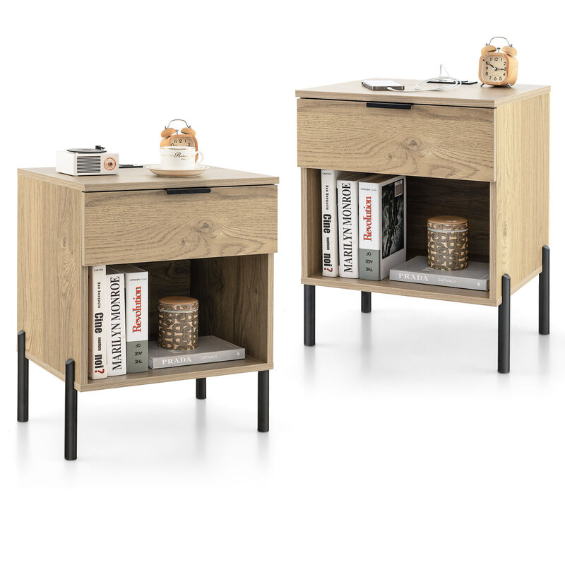 Modern Nightstand with Charging Station-Natural image number 3