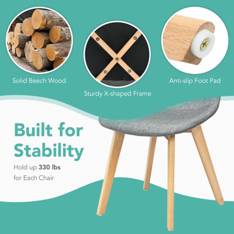 Hivvago 4 Pieces Modern Dining Chair Set with Wood Legs and Fabric Cushion Seat