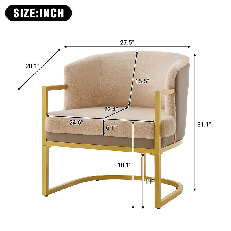 Merax Faux Rabbit Fur Accent Chair with Golden Metal Frame image number 4