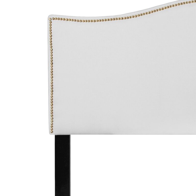 Flash Furniture Upholstered Queen Size Headboard with Accent Nail Trim in White Fabric image number 8