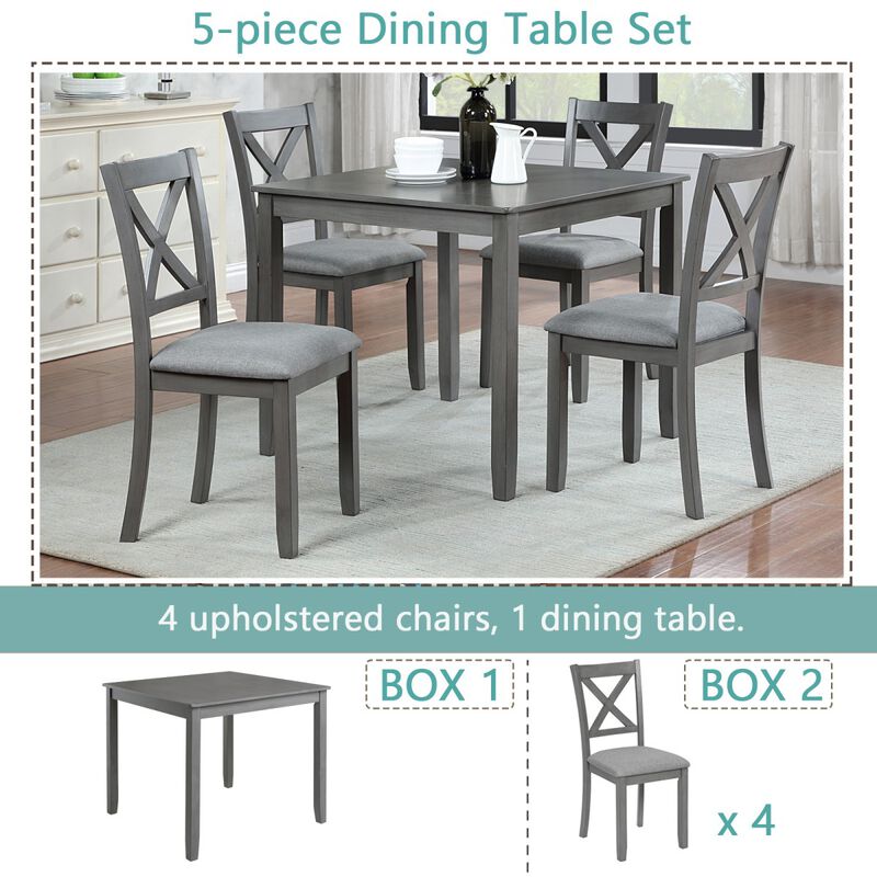5 Piece Wooden Dining Table Set with 4 Chairs, square dining table set for 4, modern dining table set for kitchen, dining room table set image number 5