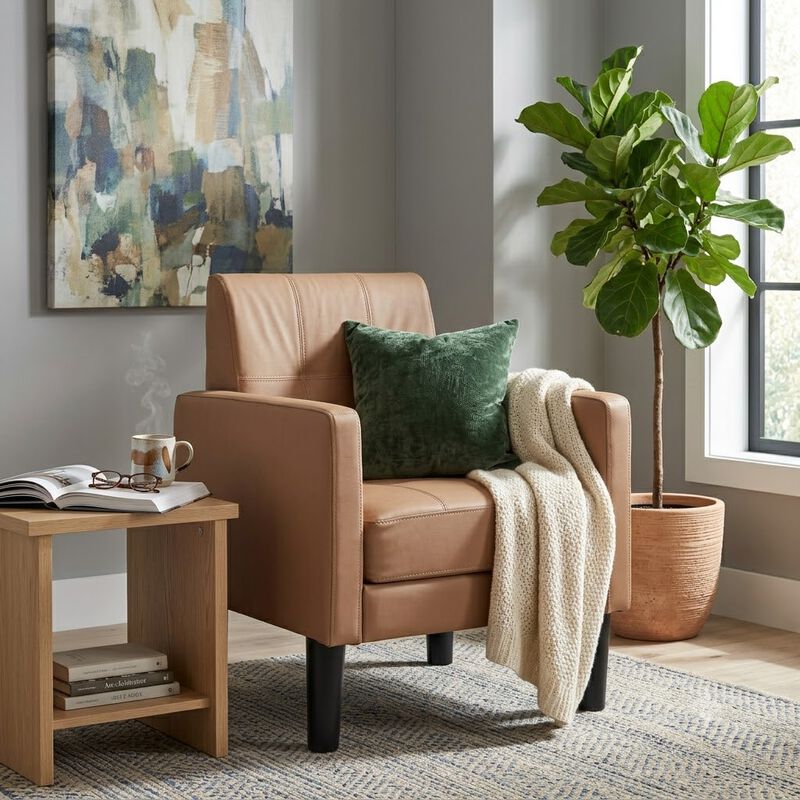 Modern Living Room Brown PU Leather Accent Chair with Seat Cushion image number 1
