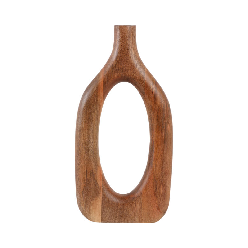 18x9" Open Cut-out Wood Vase, Natural image number 4