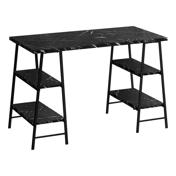 Monarch Specialties I 7528 Computer Desk, Home Office, Laptop, Storage Shelves, 48"L, Work, Metal, Laminate, Black Marble Look, Contemporary, Modern