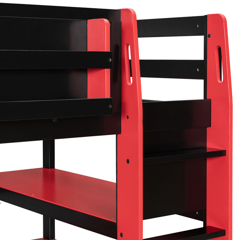 Merax Gaming Wood Loft Bed with RGB LED, USB Ports & Storage Rack image number 5