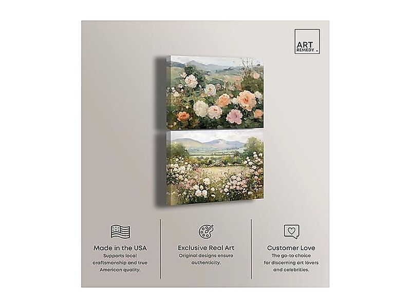 Blush Pink Bedroom Botanicals Canvas Farmhouse Wall Decor Set 2 Gallery Wrapped image number 1