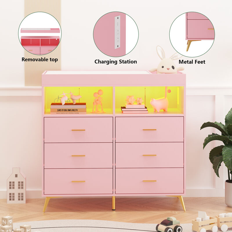 LED Light & Power Outlet Baby Changing Table Dresser image number 2