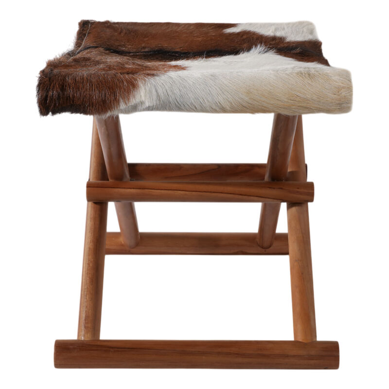 19x16" Hair On Hide Cow Print Stool, Brown/white image number 2