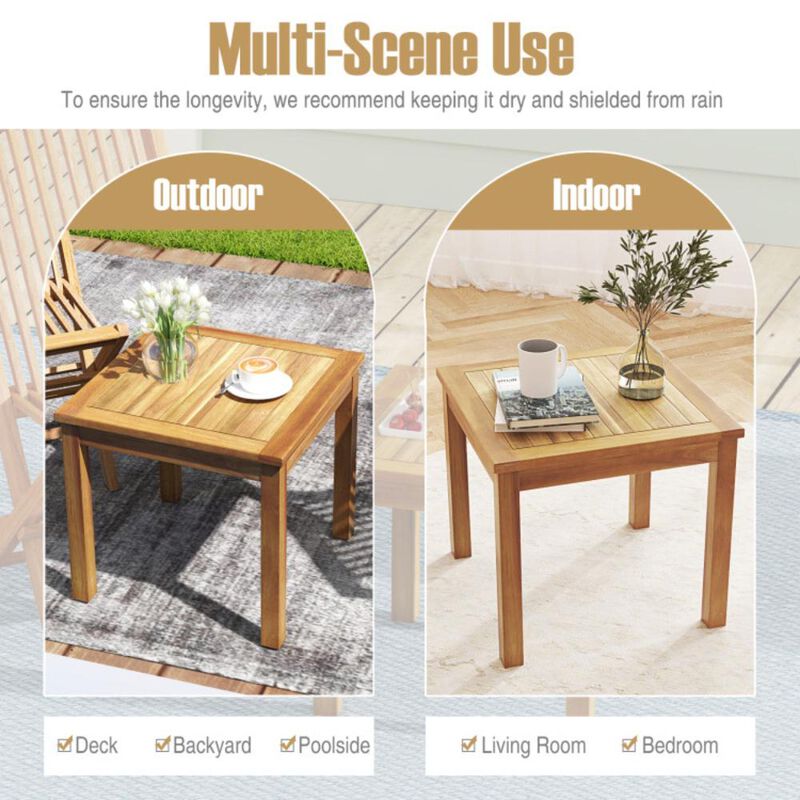 Hivvago Outdoor Side Table Teak Wood End Table Square Patio Snack Coffee Table