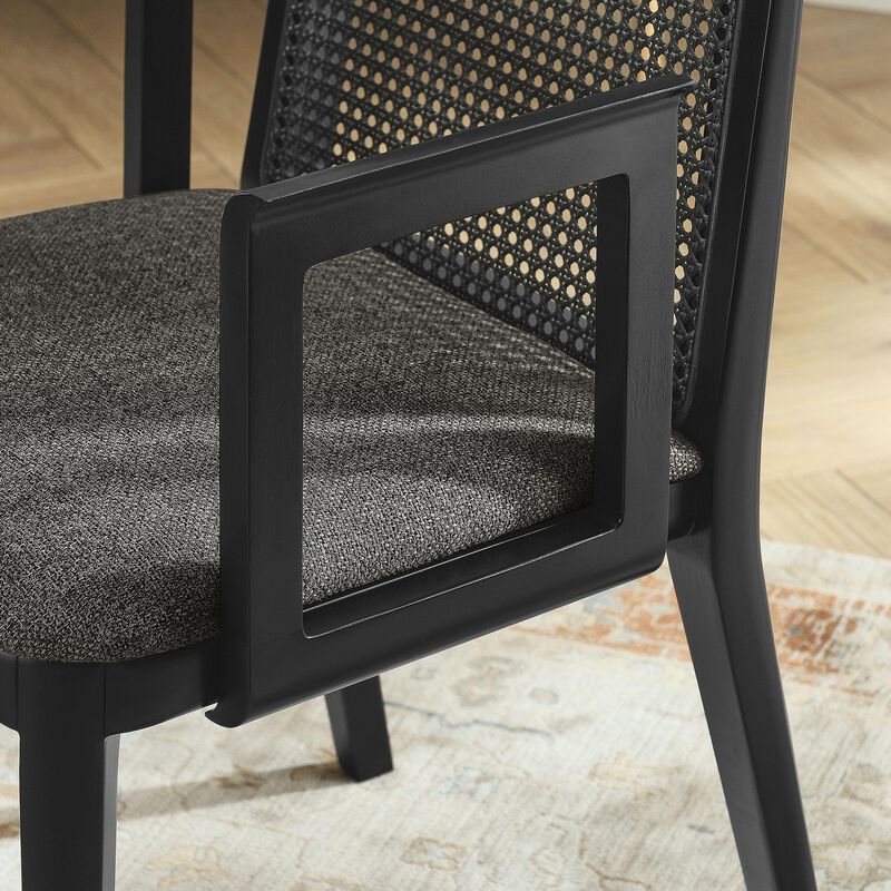 Modway Monarch Wood Dining Accent Armchair with Cane Back and Padded Seat in Black Black Gray image number 4