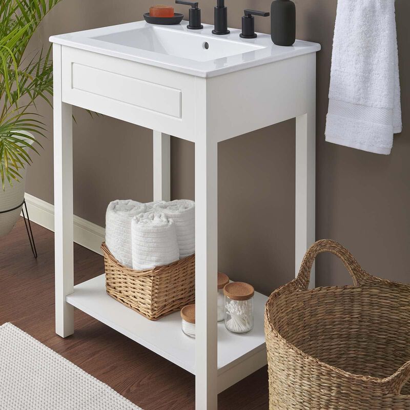 Modway Altura 24" MDF Ceramic and Particleboard Bathroom Vanity in White image number 1