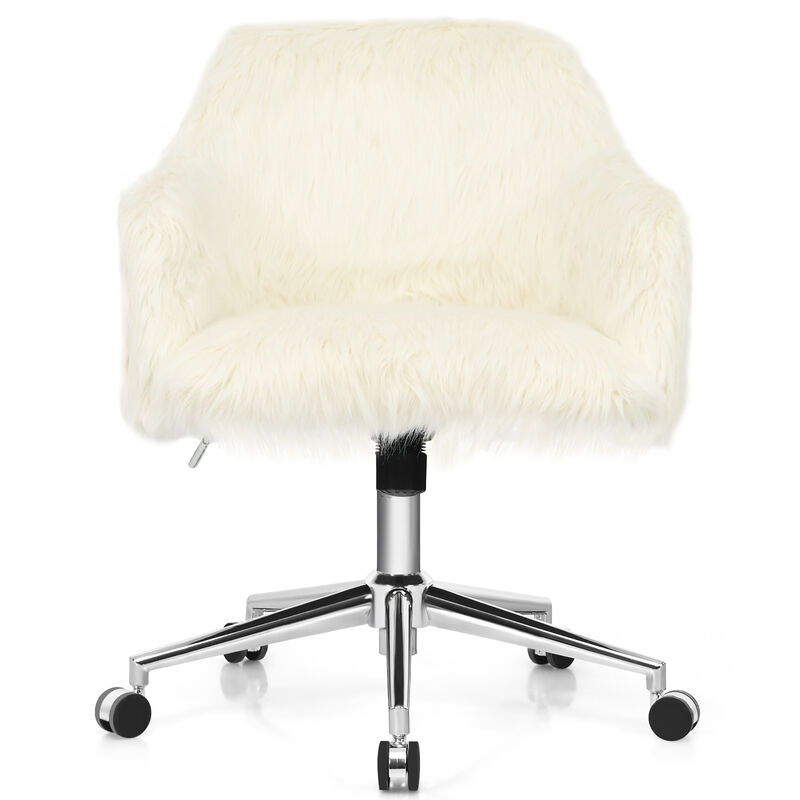 Costway Synthetic Swivel Office Chair Adjustable Task Chair Fluffy Vanity Chair