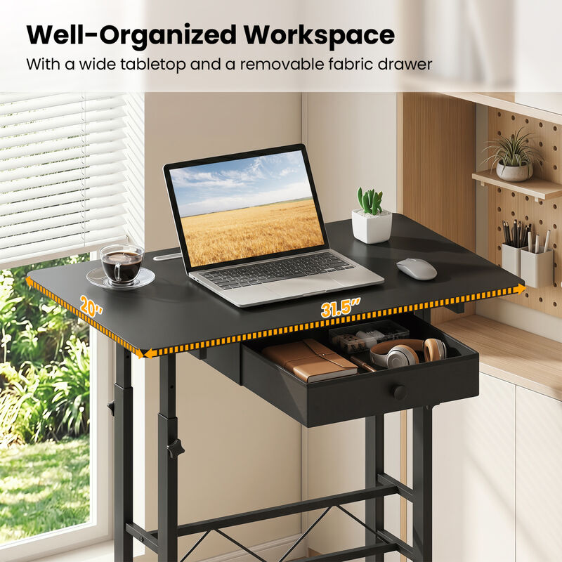 Adjustable Rolling Laptop Desk with Tablet Stand and Drawer image number 5