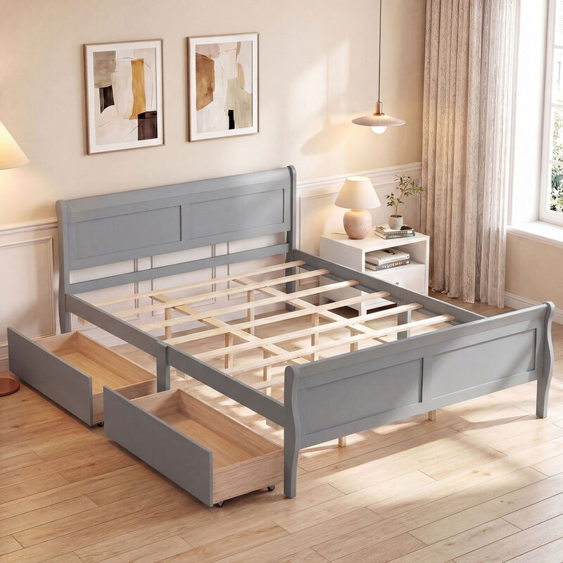 Modern Bed Frame with 2 Underbed Storage Drawers and Footboard image number 4