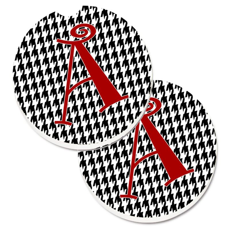 Caroline's Treasures Letter A Monogram - black White Houndstooth Set of 2 Cup Holder Car Coasters CJ1035-ACARC, 2.56, Multicolor