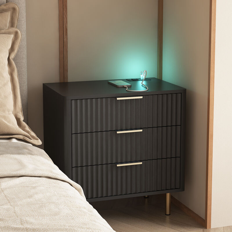 Assembled Nightstand with Charging Station Voice Light USB Storage Cabinet image number 1