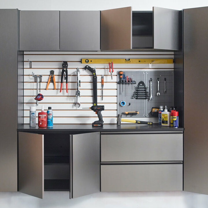 FC Design Garage TECH Series Wood Wall Mounted Garage Cabinet in Metallic Gray