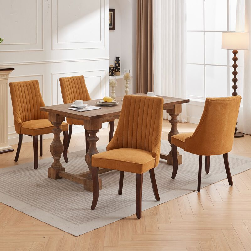 Whisen 2-Piece 25inch Dining Chairs, Rayon Linen Upholstered Channel Tufted with Curved Solid Wood Legs for Kitchen Dining Room image number 3